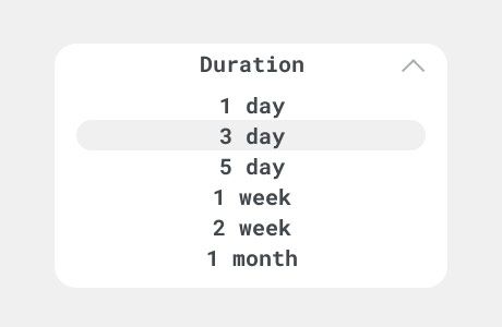 Duration feature screen